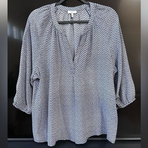 Joie Silk Navy White Top Blouse Size M - Picture 1 of 8